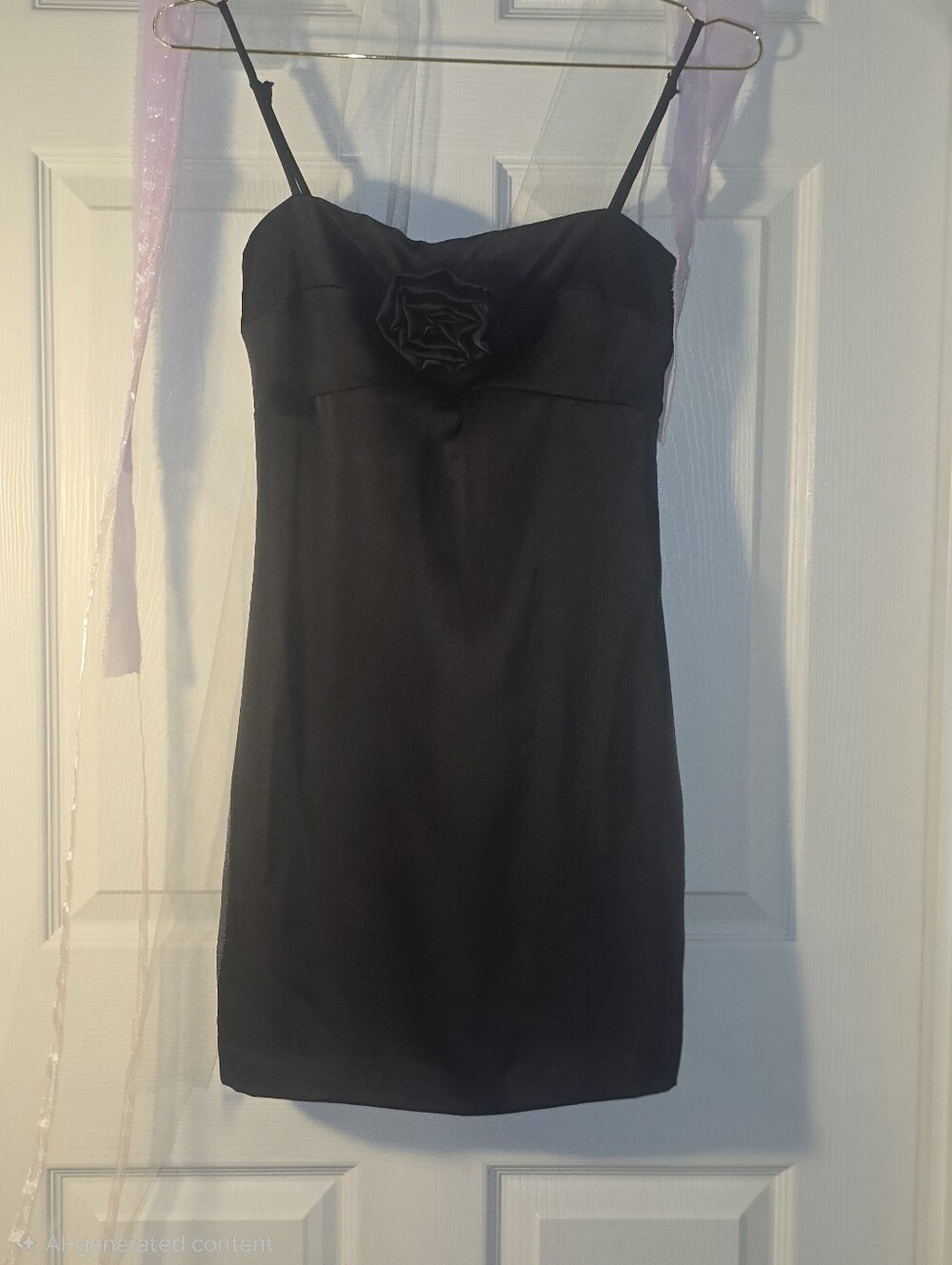 Classic Black Mini Dress with Rosette Detail - Women's
